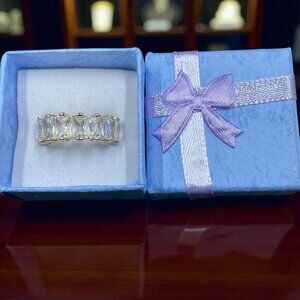 Gold Plated Baguette Eternity Ring Size 6 Crystal Glam Y2K Statement Jewelry NWO